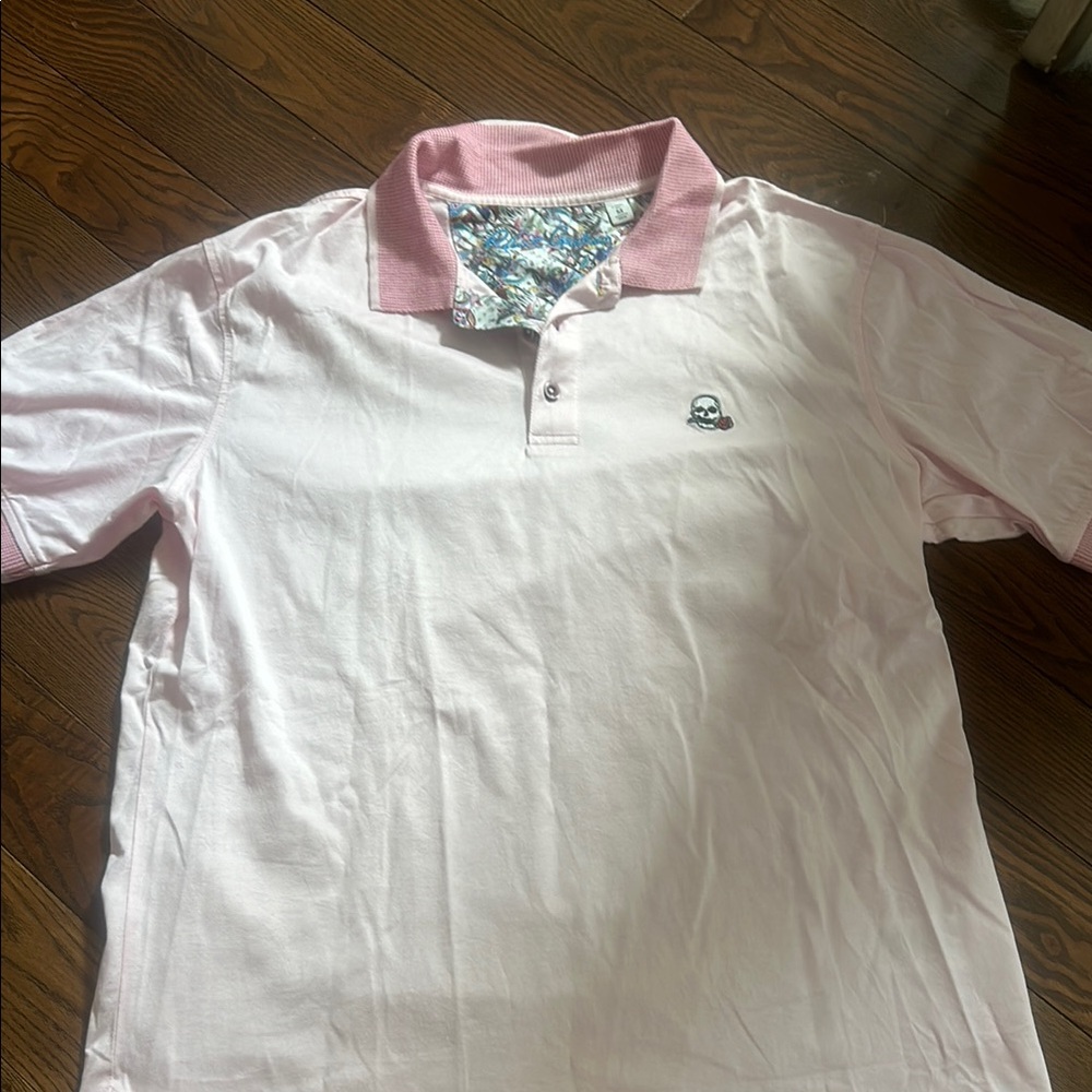 Robert Graham Men's Pink Polo Shirt with Contrast Collar